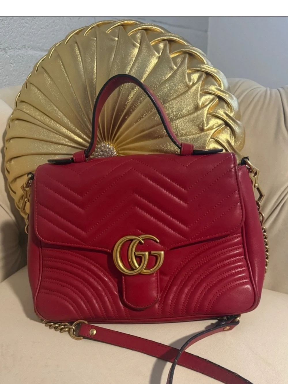 Gucci Red Quilted marmont matelasse Leather Top-Handle crossbody or shoulder bag